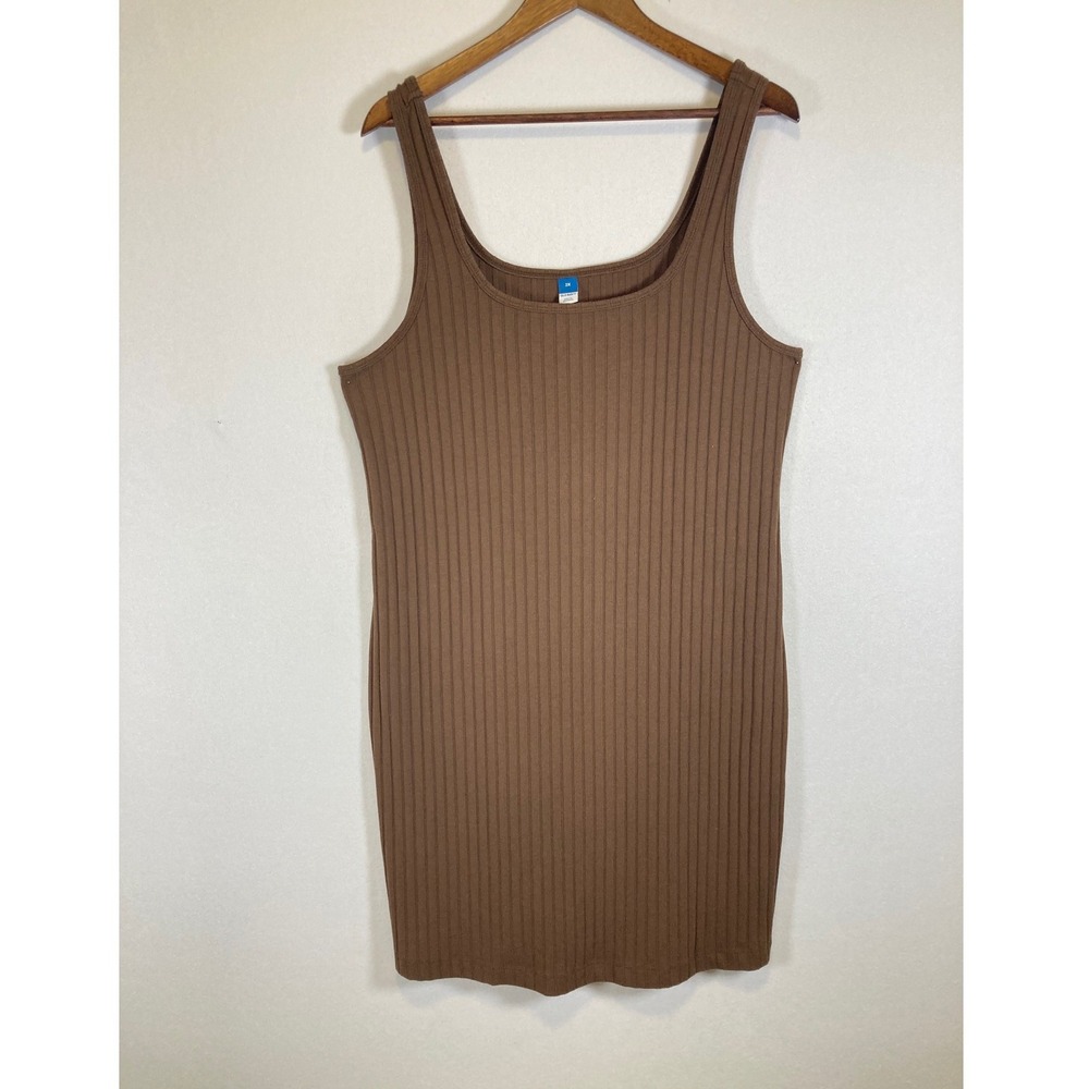 Minimalist Old Navy Women 2X Brown Ribbed Scoop Neck Sleeveless Tank Mini Dress